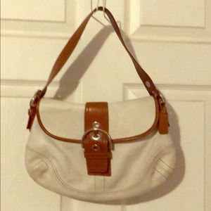 Coach white and tan leather shoulder purse